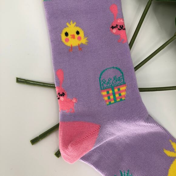 Sock It To Me Purple Pink Yellow Easter Bunny Basket Chick Junior Knee High Sock - Picture 5 of 10